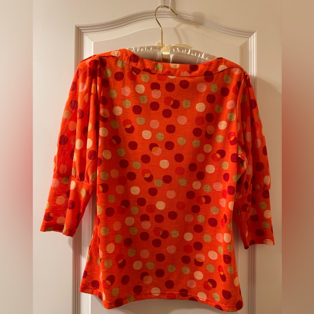 New Directions Orange With Colorful Polka Dot Blouse - Picture 5 of 11